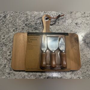 Acacia Wood Cutting Board and Cheese Knives 4 Piece Set new world market